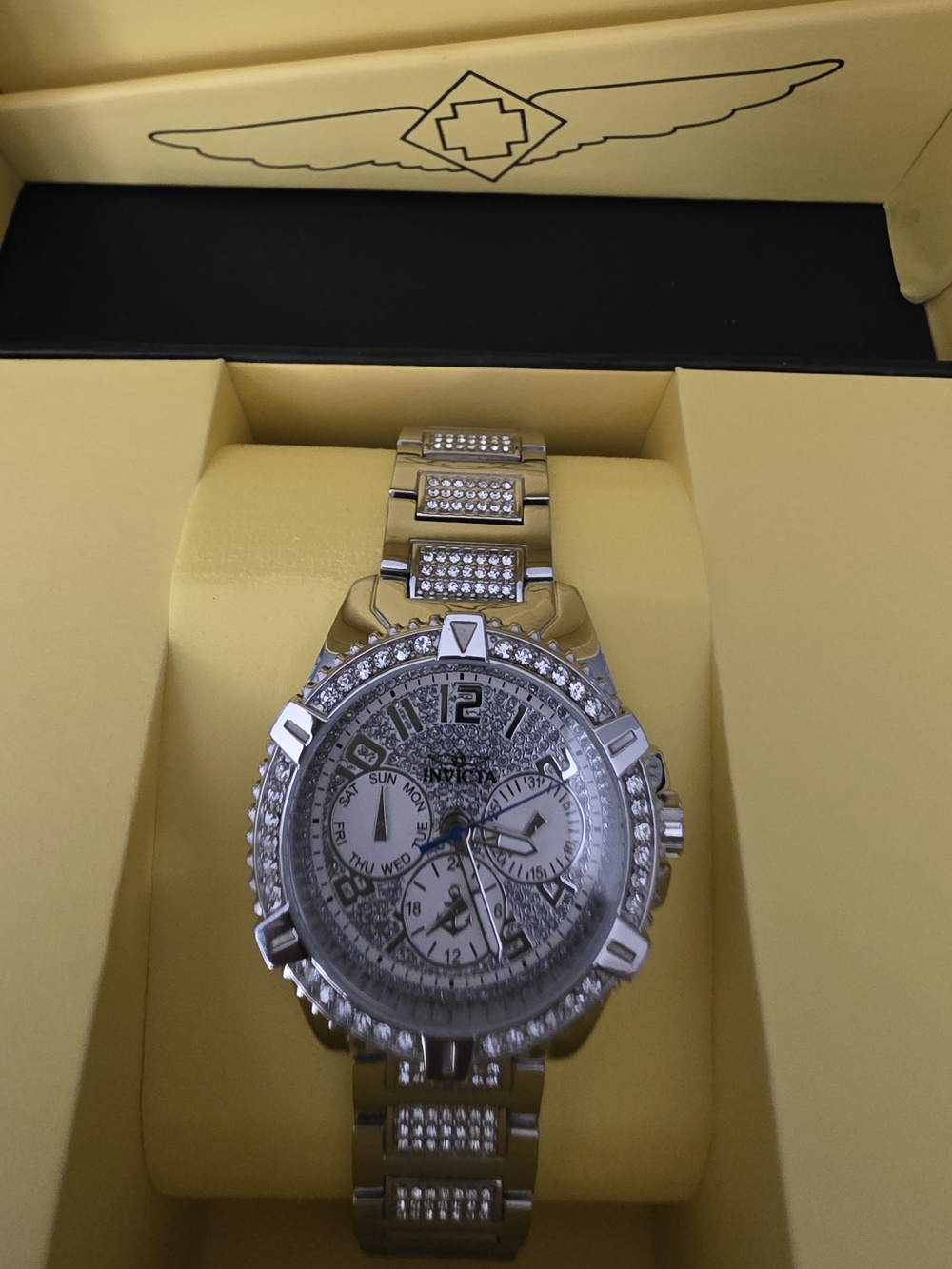 Invicta Silver Crystal-Accented Unisex Chronograph Watch